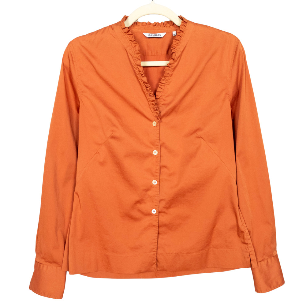 CALIBAN Rust Orange Ruffle Edge Blouse Button Front Women's IT 44 US 8